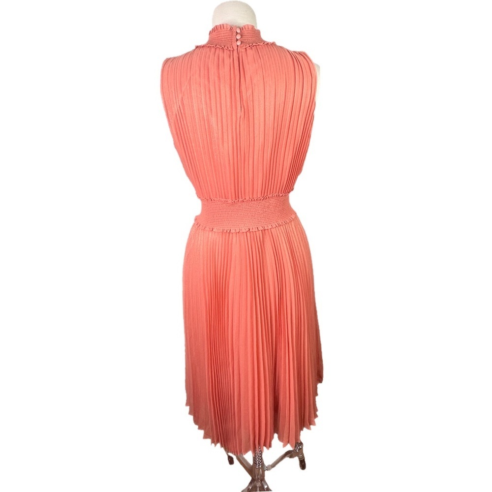 Nanette Lepore Iridescent Coral Pleated  Smocked Keyhole Close Cocktail Dress 8 - Picture 7 of 12